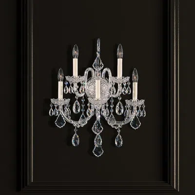Schonbek Olde World 5 Light Wall Sconce In Silver With Clear Heritage Handcut Crystals In Transparent