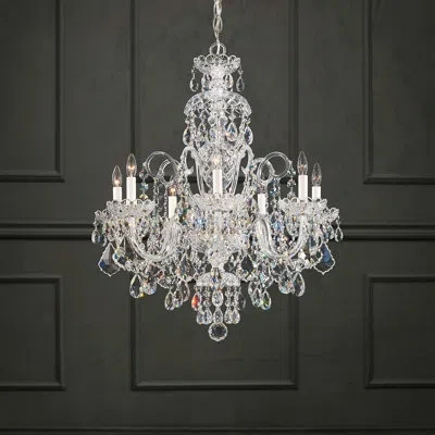 Schonbek Olde World 7 Light 25in X 31in Chandelier In Silver With Clear Heritage Handcut Crystals In White