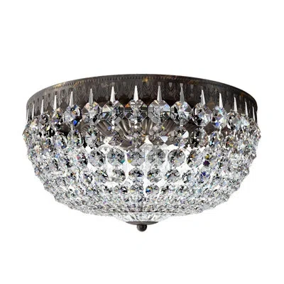Schonbek Petit Crystal 5 Light 14in X 7.5in Flush Mount In Heirloom Bronze With Clear Optic Crystals In Transparent