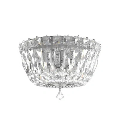 Schonbek Petit Crystal Deluxe 3 Light 8in X 6in Flush Mount In Silver With Clear Optic Crystals In Transparent