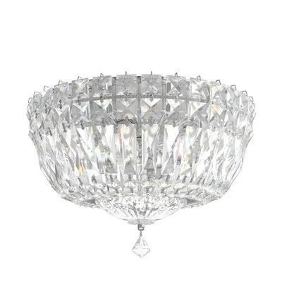 Schonbek Petit Crystal Deluxe 4 Light 10in X 7in Flush Mount In Silver With Clear Optic Crystals In White