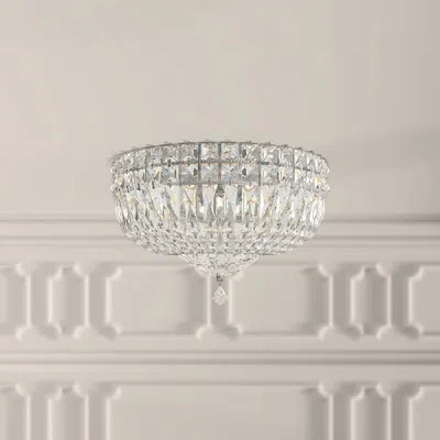 Schonbek Petit Crystal Deluxe 5 Light 12in X 8in Flush Mount In Silver With Clear Optic Crystals In Transparent