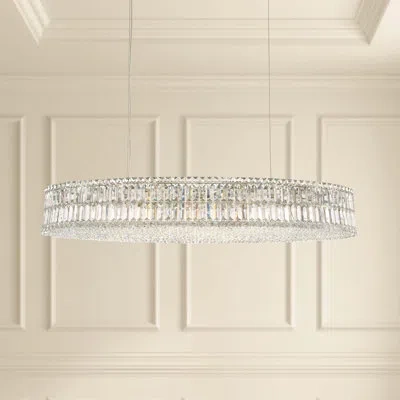 Schonbek Plaza 24 Light 48in X 7in Linear Oval Pendant In Polished Stainless Steel With Clear Optic Crystals In Transparent