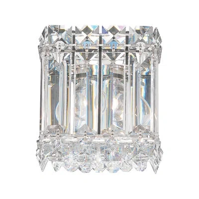 Schonbek Quantum 1 Light 4.5in X 5in Wall Sconce In Polished Stainless Steel With Clear Optic Crystals In Transparent
