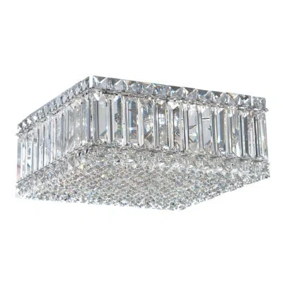 Schonbek Quantum 4 Light 12in X 6in Flush Mount In Polished Stainless Steel With Clear Radiance Crystals In Silver