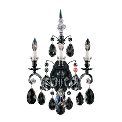 Schonbek Renaissance 3-light Candle Wall Light In Black,handcut Clear
