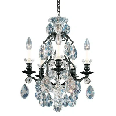Schonbek Renaissance 5 - Light Candle Style Classic / Traditional Chandelier With Crystal Accents In Black,clear Heritage Crystal