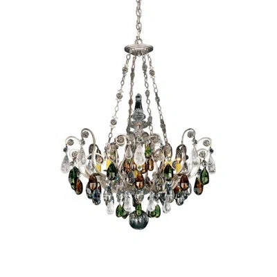 Schonbek Renaissance 8 - Light Candle Style Chandelier With Crystal Accents In Antique Silver,olivine And Smoke Topaz Rock Crystal