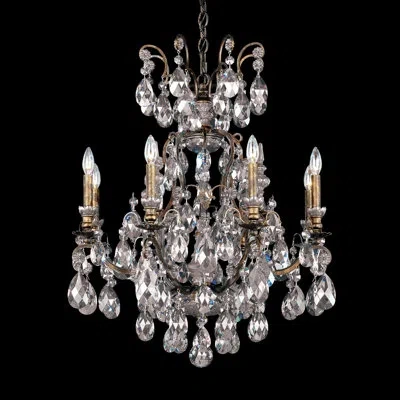 Schonbek Renaissance 9-light Candle Style Classic / Traditional Chandelier In Antique Silver,handcut Clear