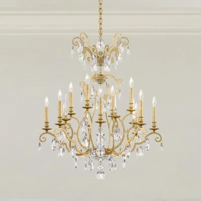 Schonbek Renaissance Nouveau 12 Light 32in X 38in Chandelier In Heirloom Gold With Clear Heritage Handcut Cry