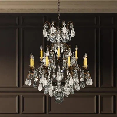 Schonbek Renaissance Rock Crystal 12 Light 32in X 40in Chandelier In Black With Amethyst And Black Diamond He In Transparent