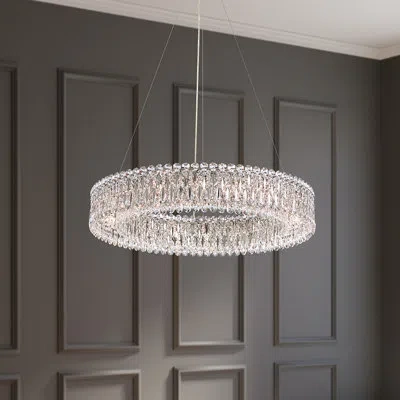 Schonbek Sarella 18-light Unique/statement Drum Chandelier In Antique Silver,clear Crystals From Swarovski