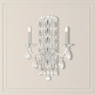 Schonbek Siena 2 Light Wall Sconce In White With Clear Heritage Handcut Crystals In Transparent