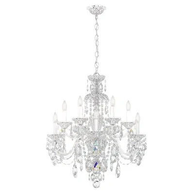 Schonbek Sterling 12 Light 29in X 30in Two-tier Chandelier In Silver With Clear Heritage Handcut Crystals In White