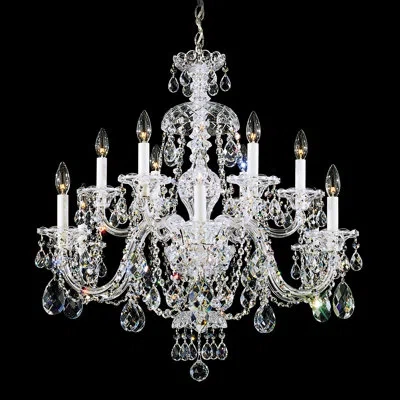 Schonbek Sterling 12 - Light Candle Style Classic / Traditional Chandelier In Polished Silver,swarovski Spectra