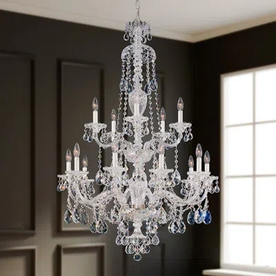 Schonbek Sterling 15 Light 32in X 47in Two-tier Chandelier In Silver With Clear Heritage Handcut Crystals In Transparent