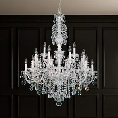 Schonbek Sterling 20 Light 34in X 43in Three-tier Chandelier In Silver With Clear Heritage Handcut Crystals In Transparent