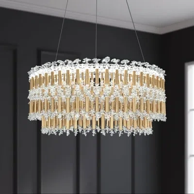 Schonbek Tahitian 1 - Light Unique / Statement Drum Led Pendant With Crystal Accents In Heirloom Gold