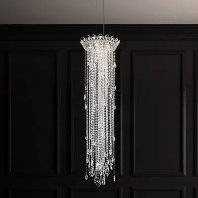 Schonbek Trilliane Strands 5 Light 21in X 72in Chandelier In Polished Stainless Steel With Clear Heritage Han In White