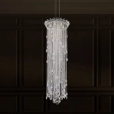 Schonbek Trilliane Strands 6 Light 24in X 73in Chandelier In Polished Stainless Steel With Clear Heritage Han In White