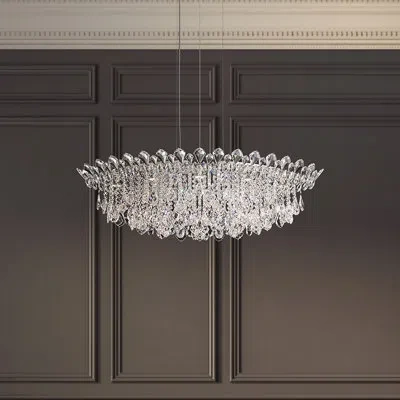 Schonbek Trilliane Strands 8 Light 45in X 15in Pendant In Polished Stainless Steel With Clear Heritage Handcu In Transparent