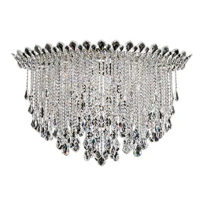 Schonbek Trilliane Strands 8 Light 45in X 28.5in Flush Mount In Polished Stainless Steel With Clear Heritage  In Silver
