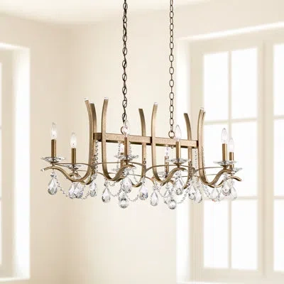 Schonbek Vesca 8 Light 46in Rectangular Chandelier In White With Clear Heritage Handcut Crystals In Gold