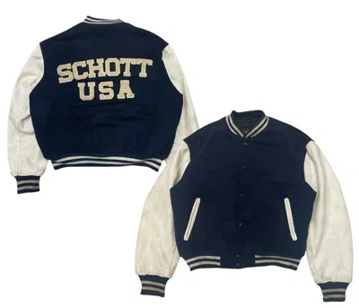 Pre-owned Schott 90's  N.y.c Varsity Jacket Spell Out On Back In Blue