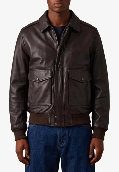 Schott Leather Aviator Bomber Jacket In Brown