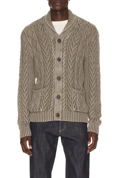 Schott Cable Knit Cardigan In Olive