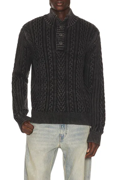 Schott Cable Knit Fishermans Sweater In Black