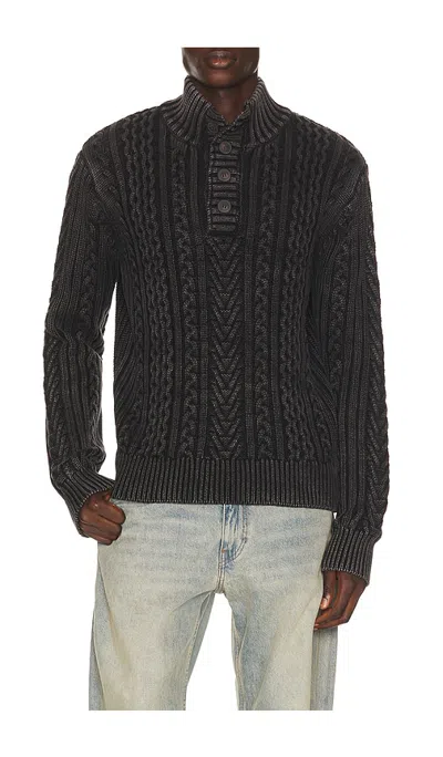Schott Cable Knit Fishermans Sweater In Black