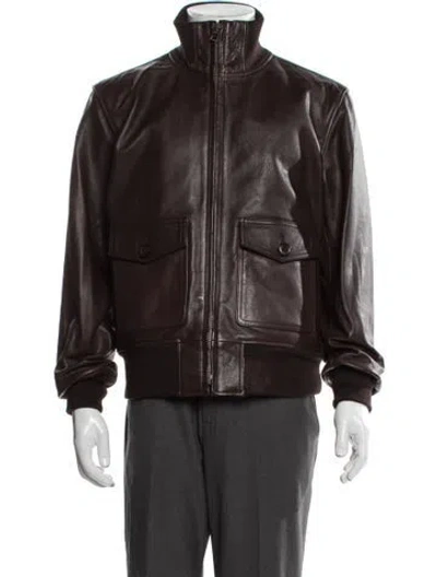 Pre-owned Schott Calf Leather Bomber Jacket In Brown