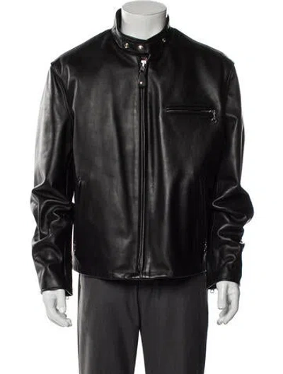 Pre-owned Schott Calf Leather Moto Jacket In Black