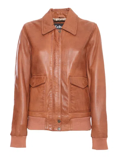 Schott Camel Coloured Leather Jacket In Brown