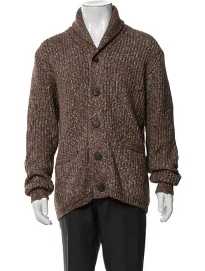 Pre-owned Schott Collar Long Sleeve Cardigan In Brown