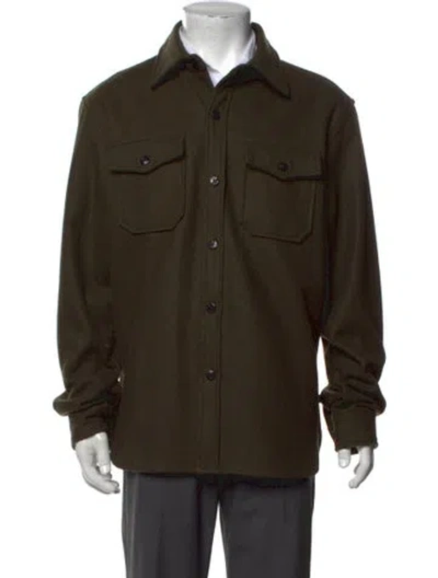 Pre-owned Schott Collar Long Sleeve Pullover In Green