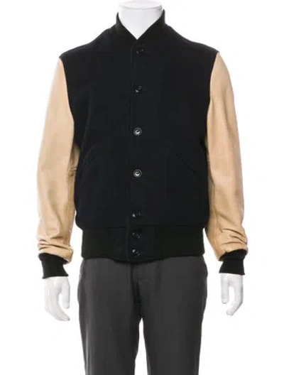 Pre-owned Schott Colorblock Pattern Varsity Jacket In Black