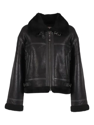 SCHOTT FUR-COLLAR LEATHER JACKET