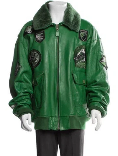 Pre-owned Schott Graphic Print Bomber Jacket In Green
