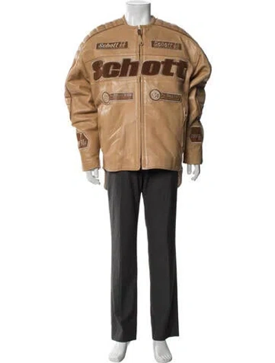 Pre-owned Schott Graphic Print Denim Jacket In Brown