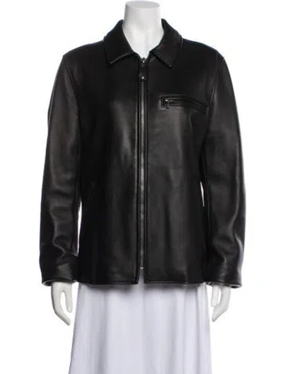 Pre-owned Schott Lambskin Biker Jacket In Blue
