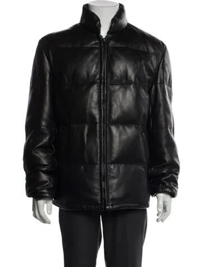 Pre-owned Schott Lambskin Puffer Coat In Black