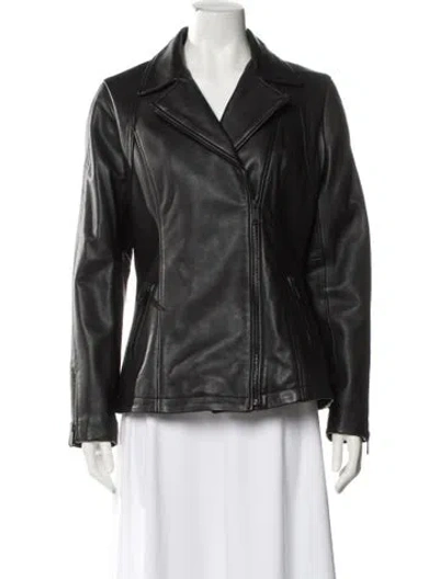 Pre-owned Schott Leather Biker Jacket In Black