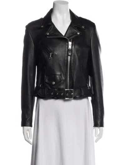 Pre-owned Schott Leather Biker Jacket In Black