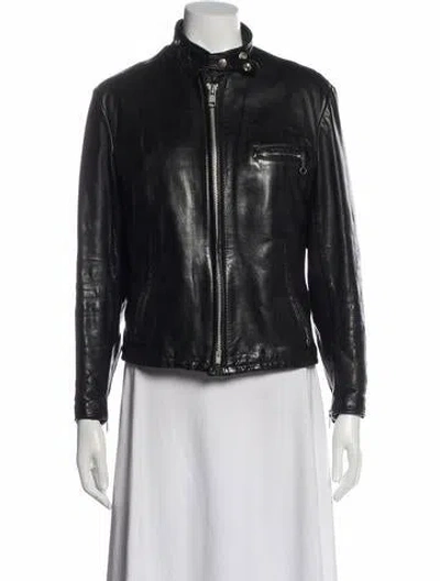 Pre-owned Schott Leather Biker Jacket In Black