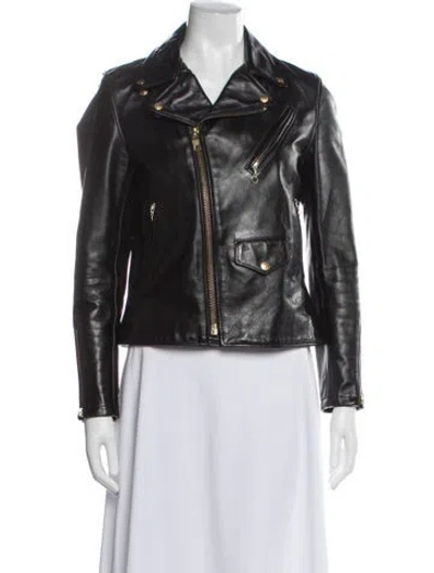 Pre-owned Schott Leather Biker Jacket In Black