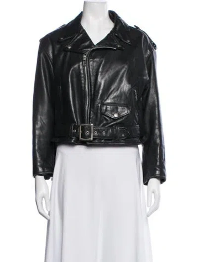 Pre-owned Schott Leather Biker Jacket In Black