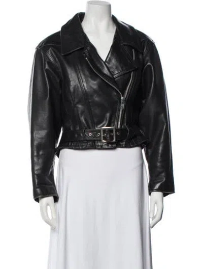 Pre-owned Schott Leather Biker Jacket In Black