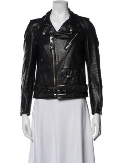 Pre-owned Schott Leather Biker Jacket In Black